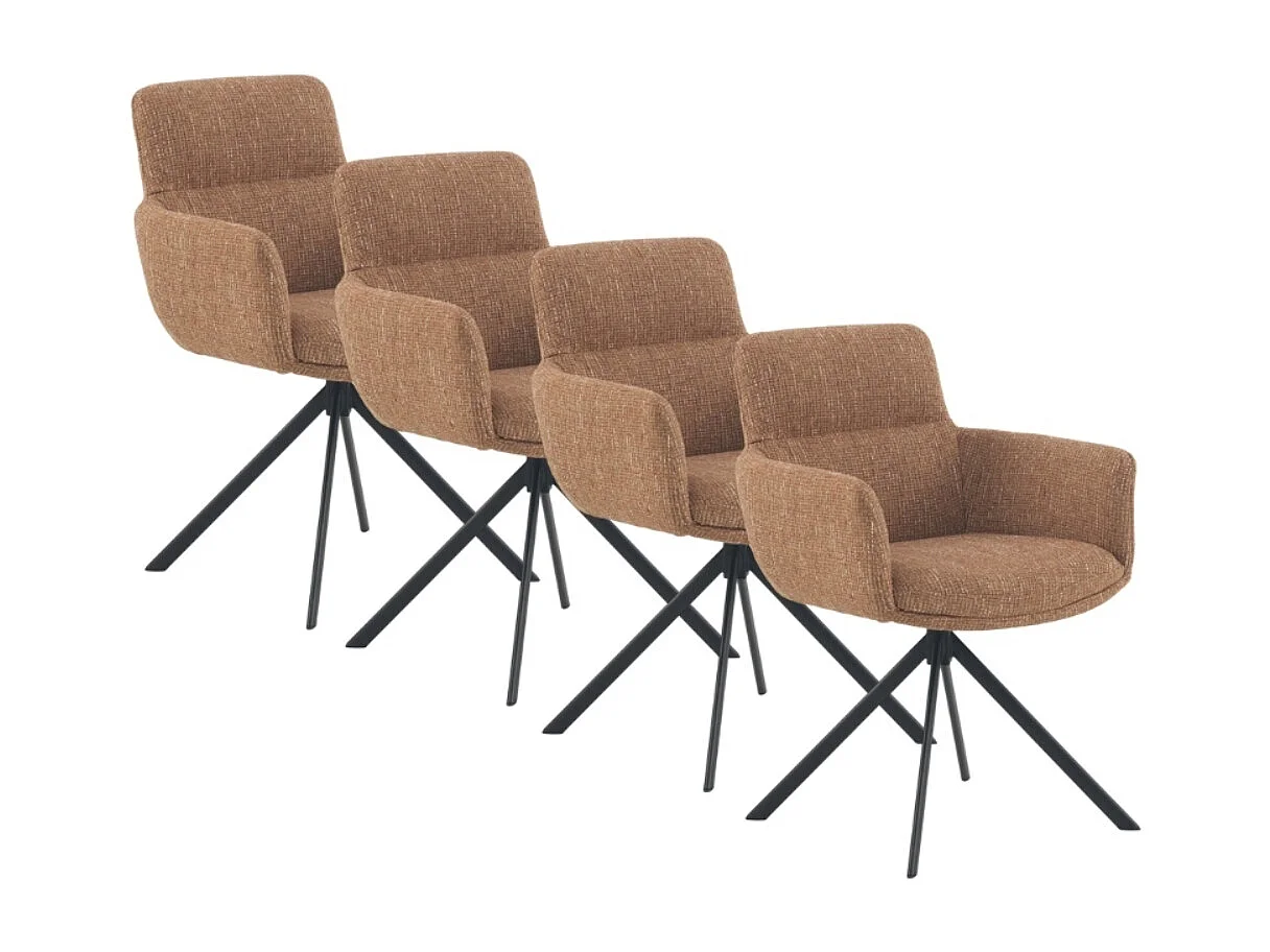 Lot de 4 fauteuils capitonnés en tweed chiné terracotta