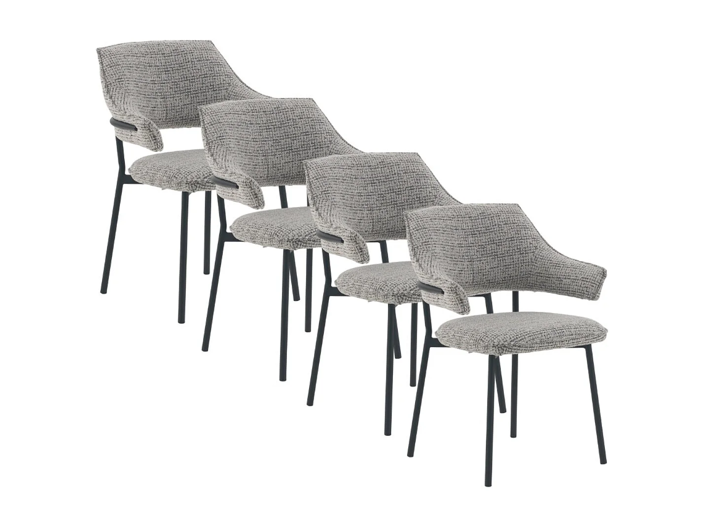 Set van 4 gestoffeerde fauteuils van lichtgrijs gemarmerde chenille
