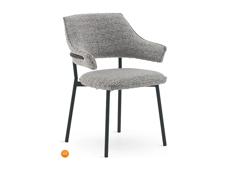 Set di 4 poltrone rivestite in ciniglia grigio chiaro screziato