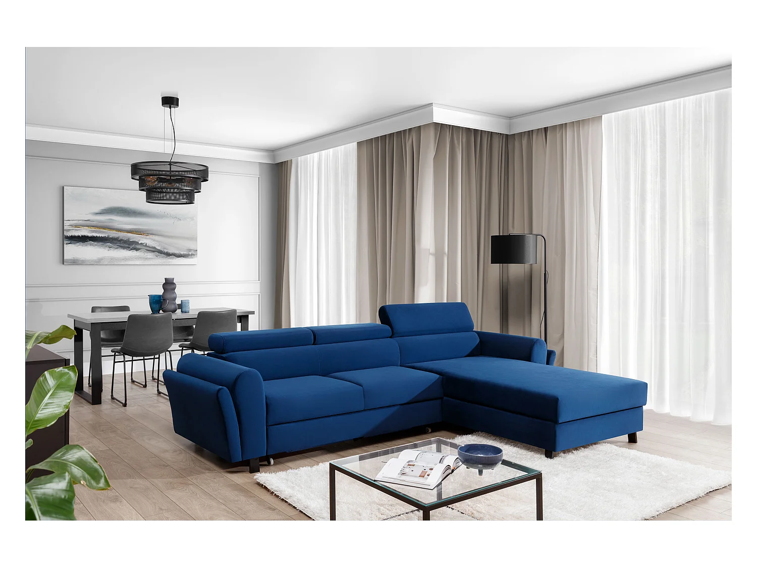 Divano d'angolo Salvia R /rivestimento in tessut/Blu