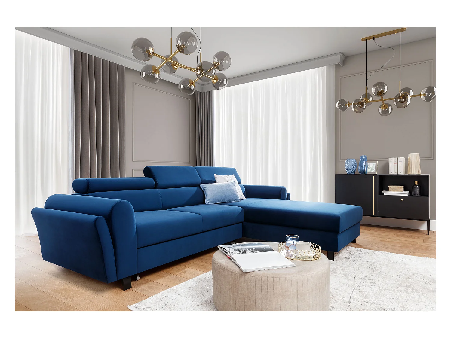 Divano d'angolo Salvia R /rivestimento in tessut/Blu