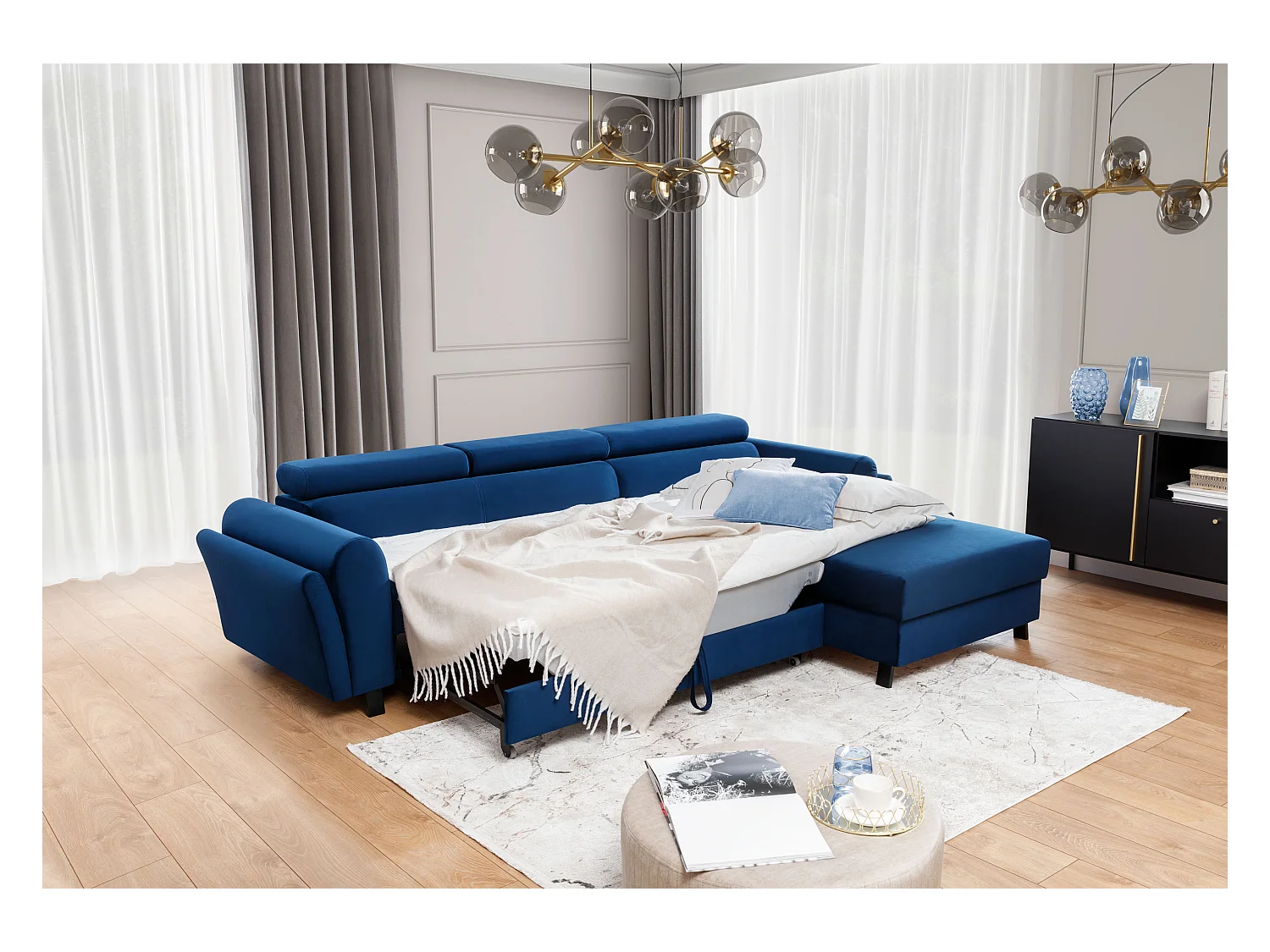 Divano d'angolo Salvia R /rivestimento in tessut/Blu