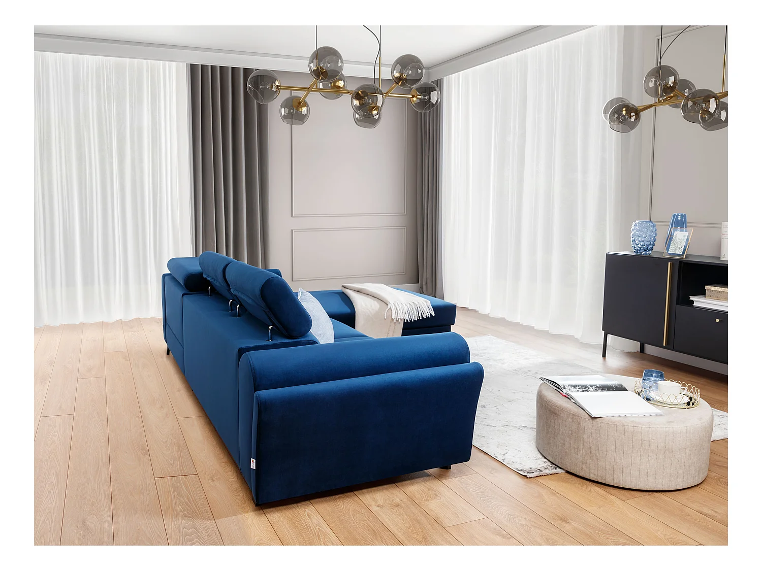 Divano d'angolo Salvia R /rivestimento in tessut/Blu