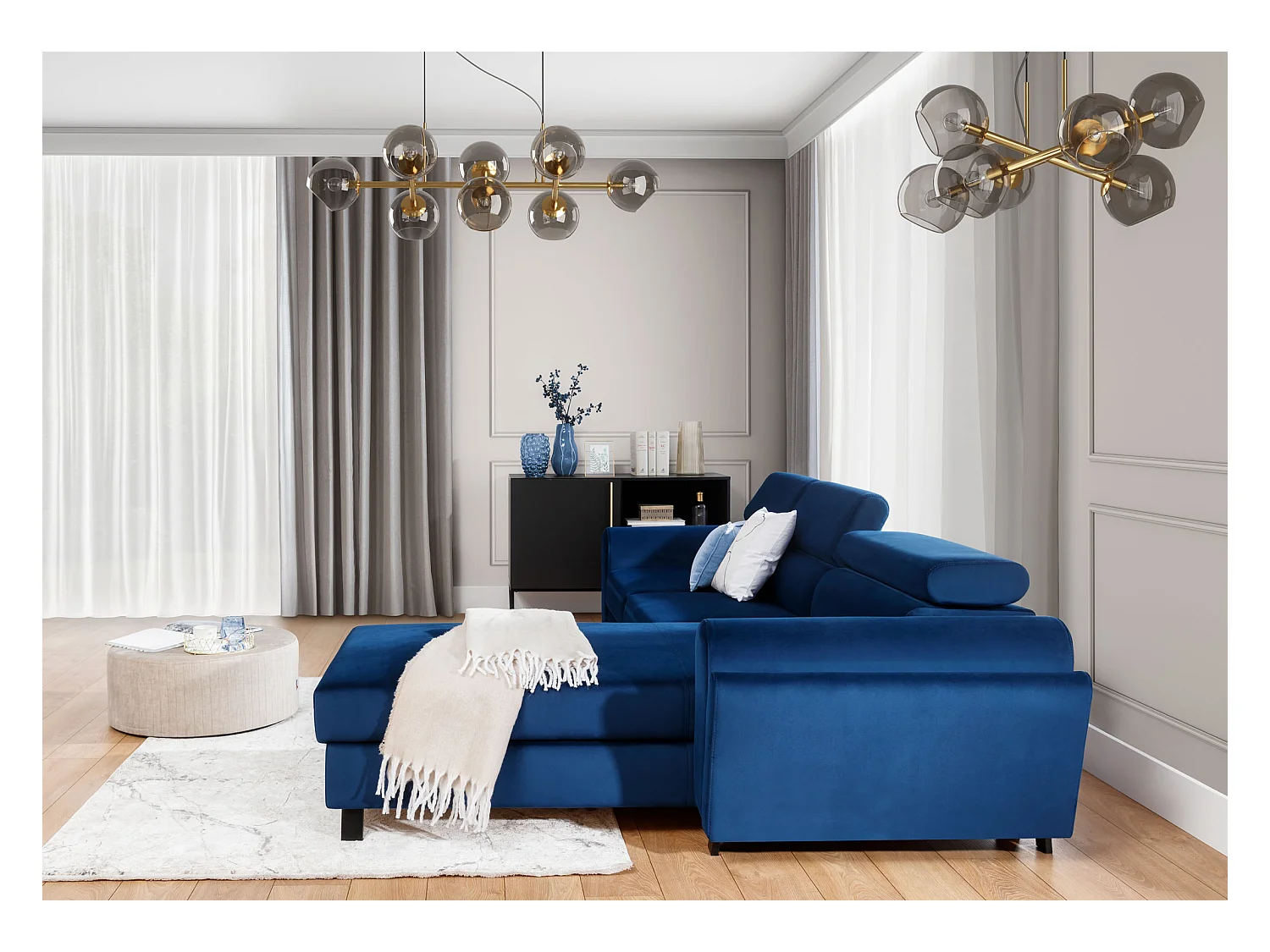Divano d'angolo Salvia R /rivestimento in tessut/Blu
