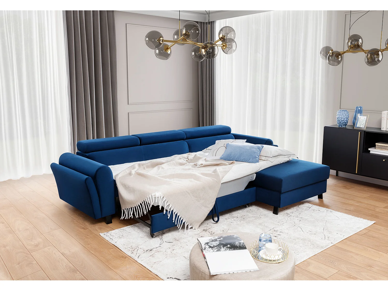 Divano d'angolo Salvia R /rivestimento in tessut/Blu