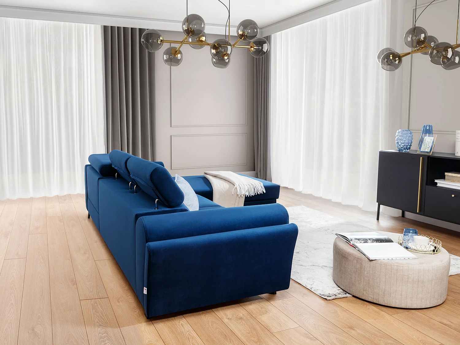 Divano d'angolo Salvia R /rivestimento in tessut/Blu