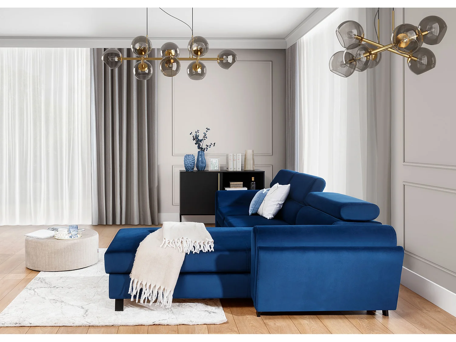 Divano d'angolo Salvia R /rivestimento in tessut/Blu