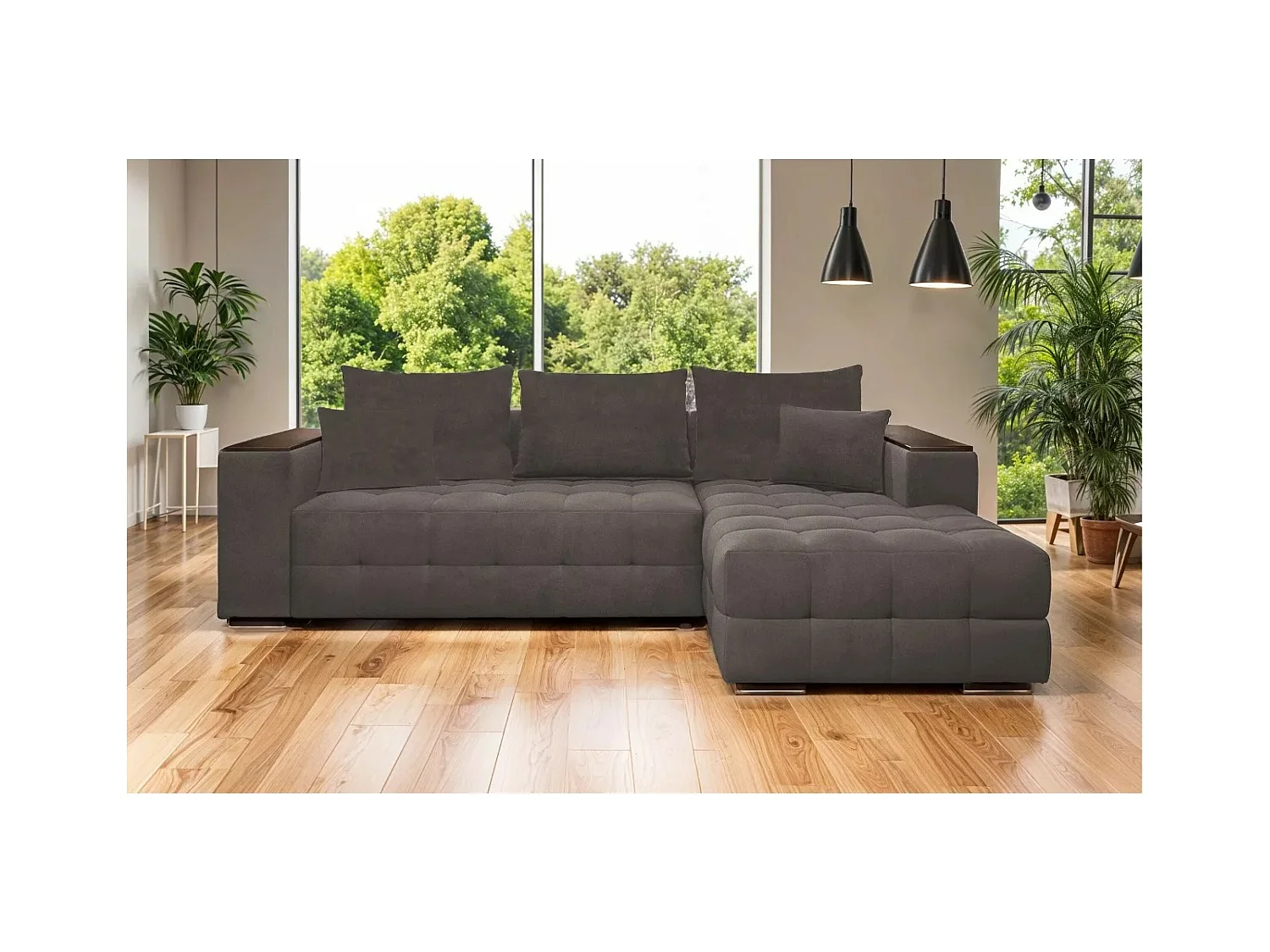 Divano d'angolo Leon-M R/rivestimento in tessut/Marrone