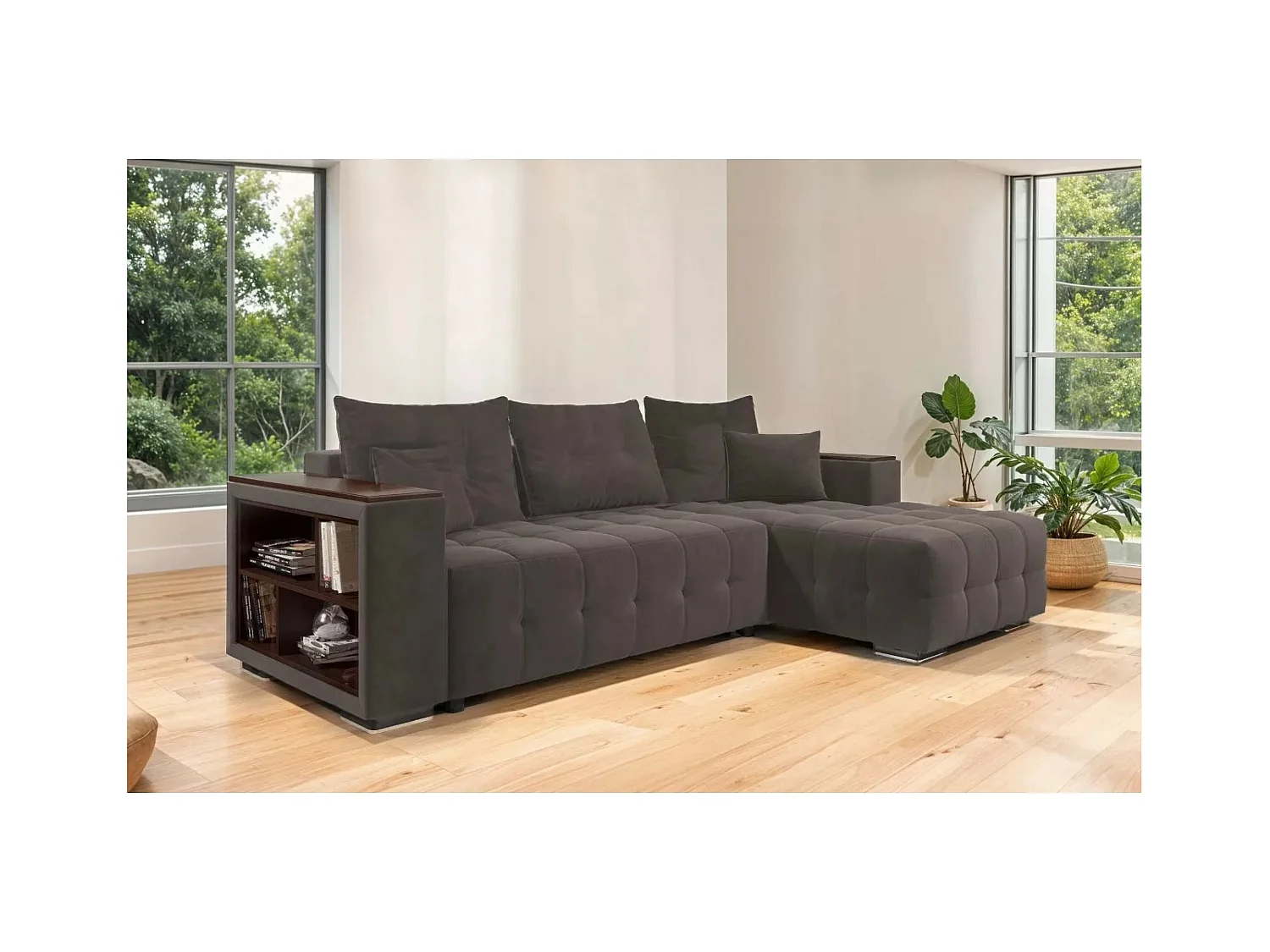 Divano d'angolo Leon-M R/rivestimento in tessut/Marrone