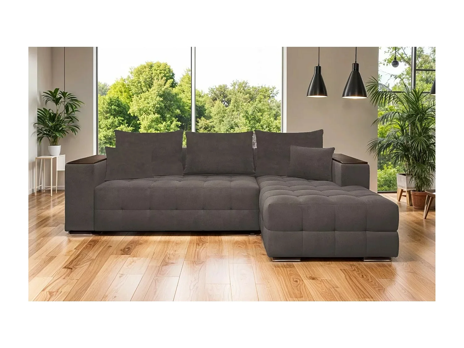 Divano d'angolo Leon-M R/rivestimento in tessut/Marrone