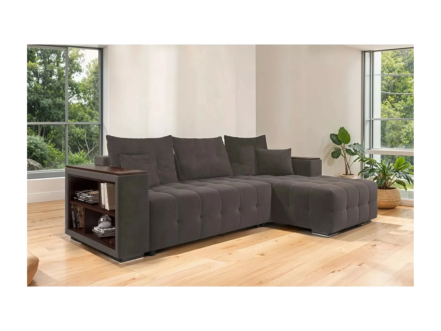 Divano d'angolo Leon-M R/rivestimento in tessut/Marrone