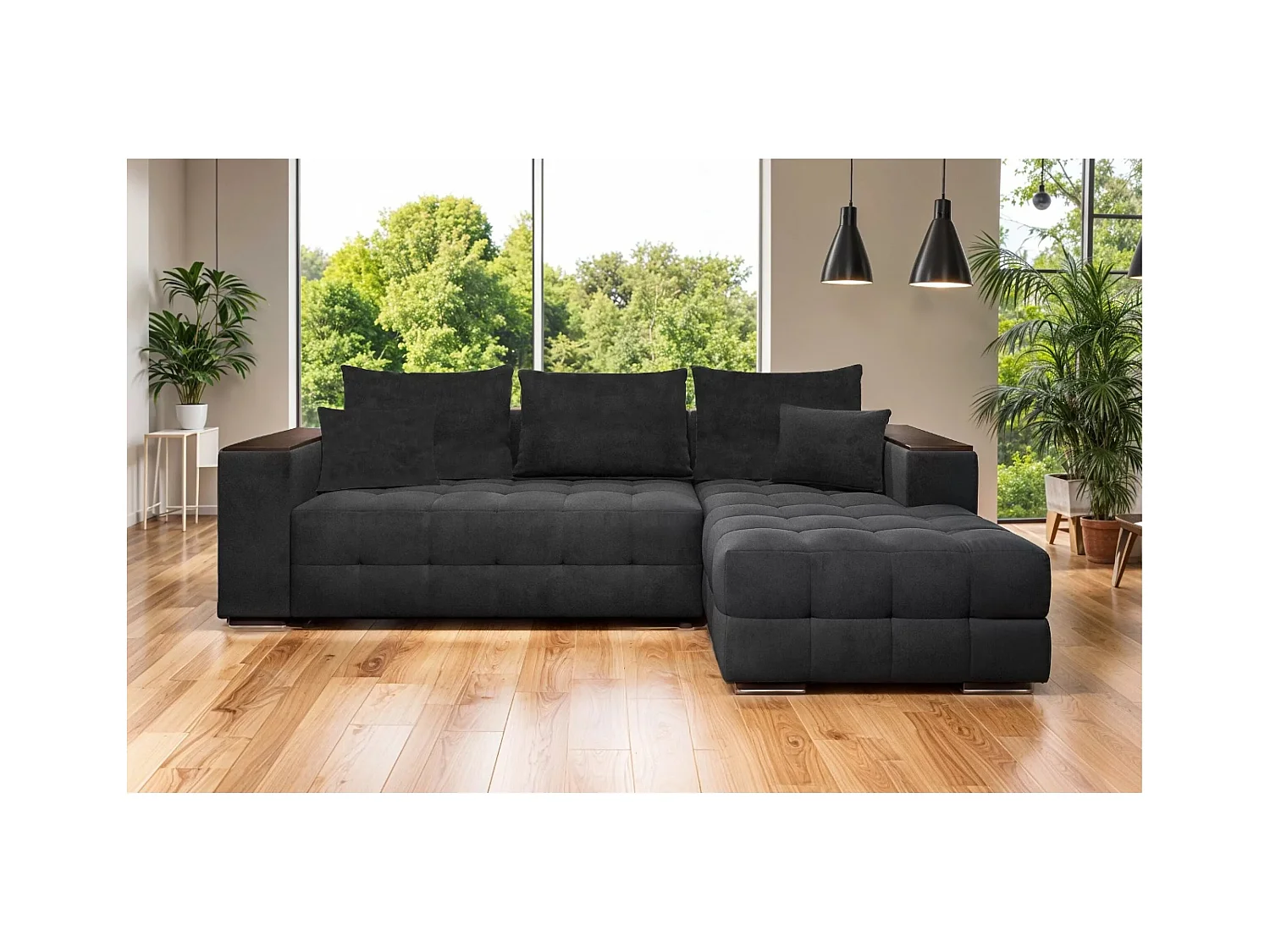 Divano d'angolo Leon-M R/rivestimento in tessut/Grigio