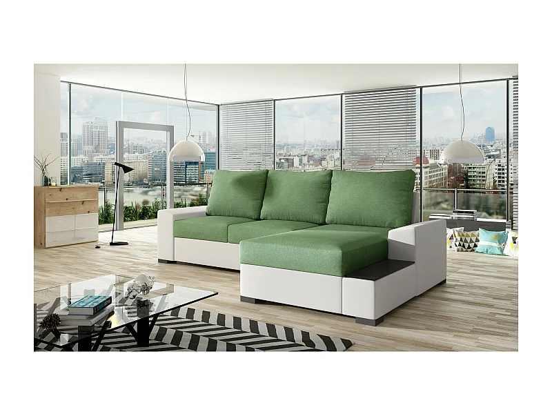 Divano d'angolo Arte R/rivestimento in tessut/Verde&Bianco