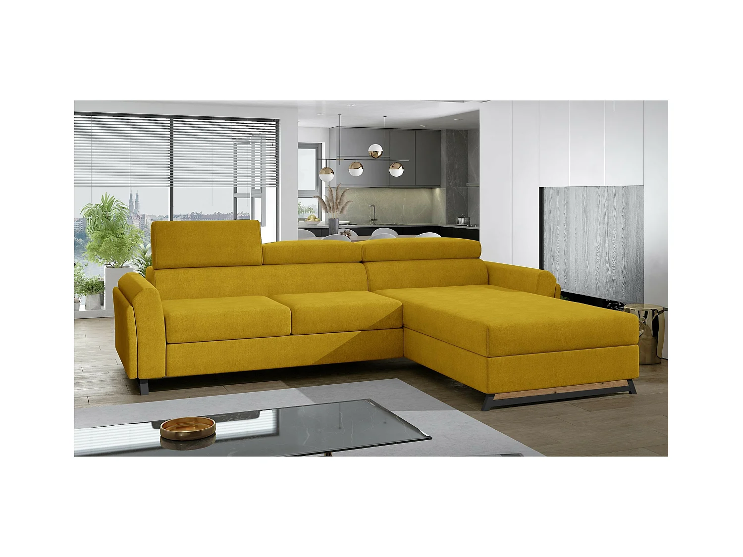 Canapé Corner Salvia R/revêtement tissu/Jaune