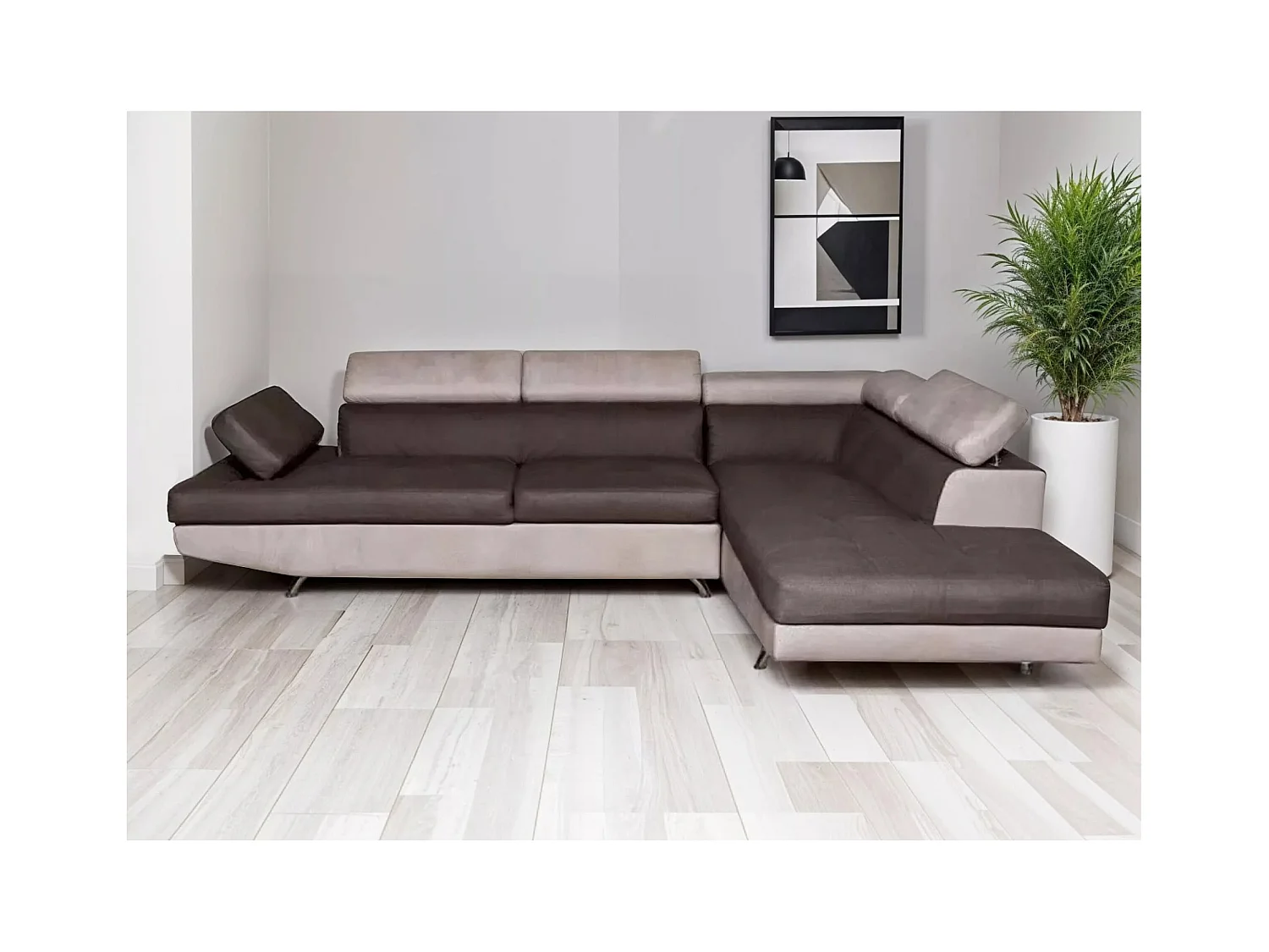 Canapé d'angle Rio R/revêtement tissu/Beige&Marron