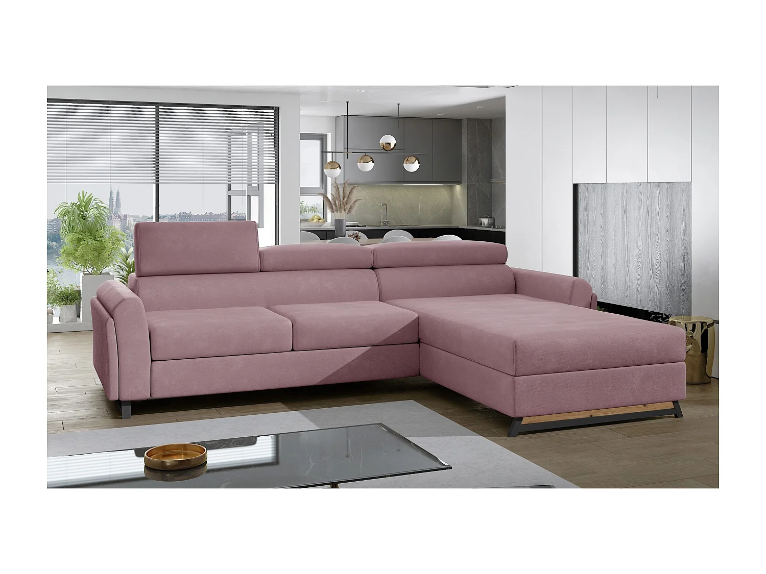 Canapé Corner Salvia R/revêtement tissu/Rose