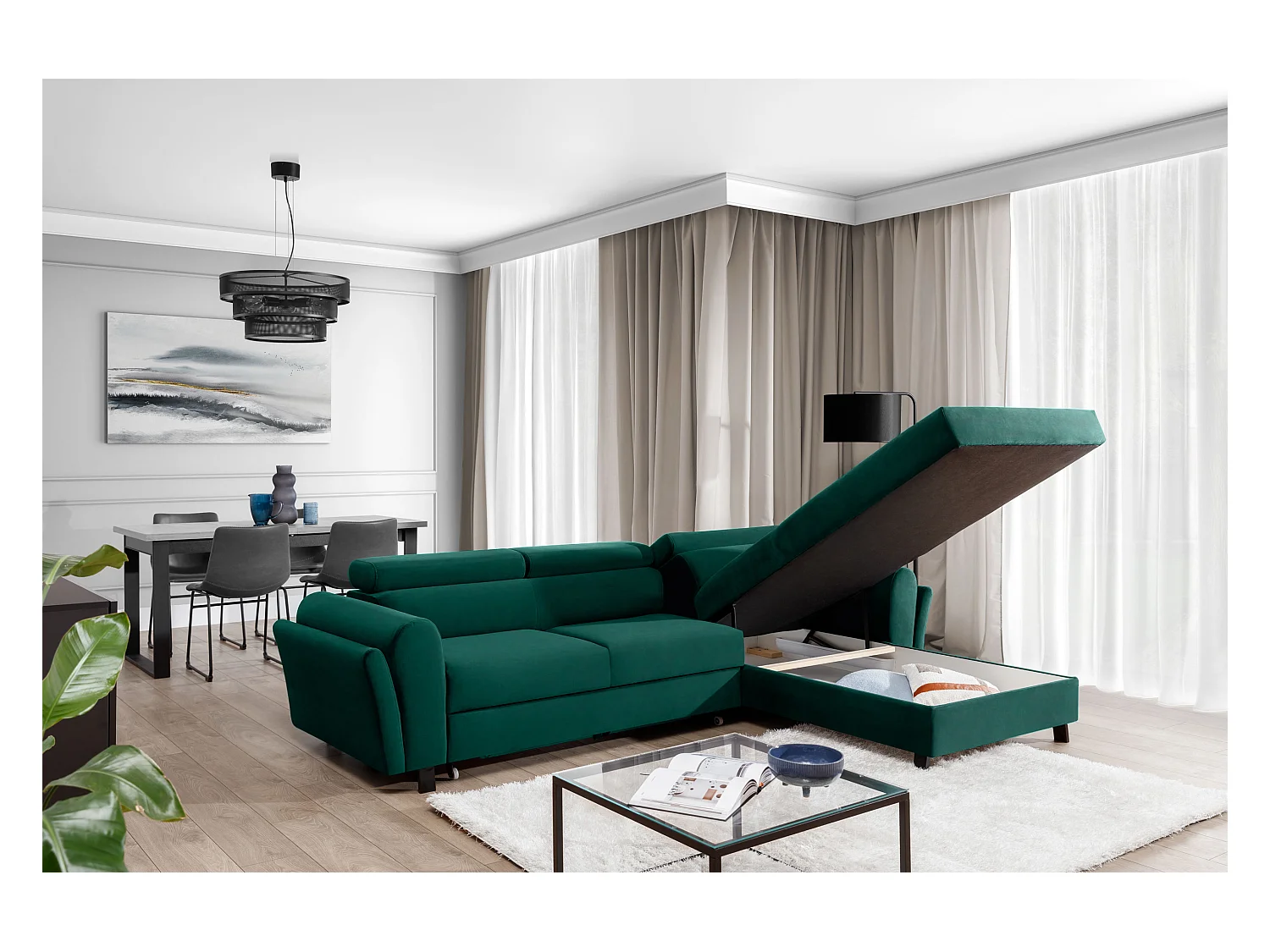 Canapé Corner Salvia R/revêtement tissu/Vert