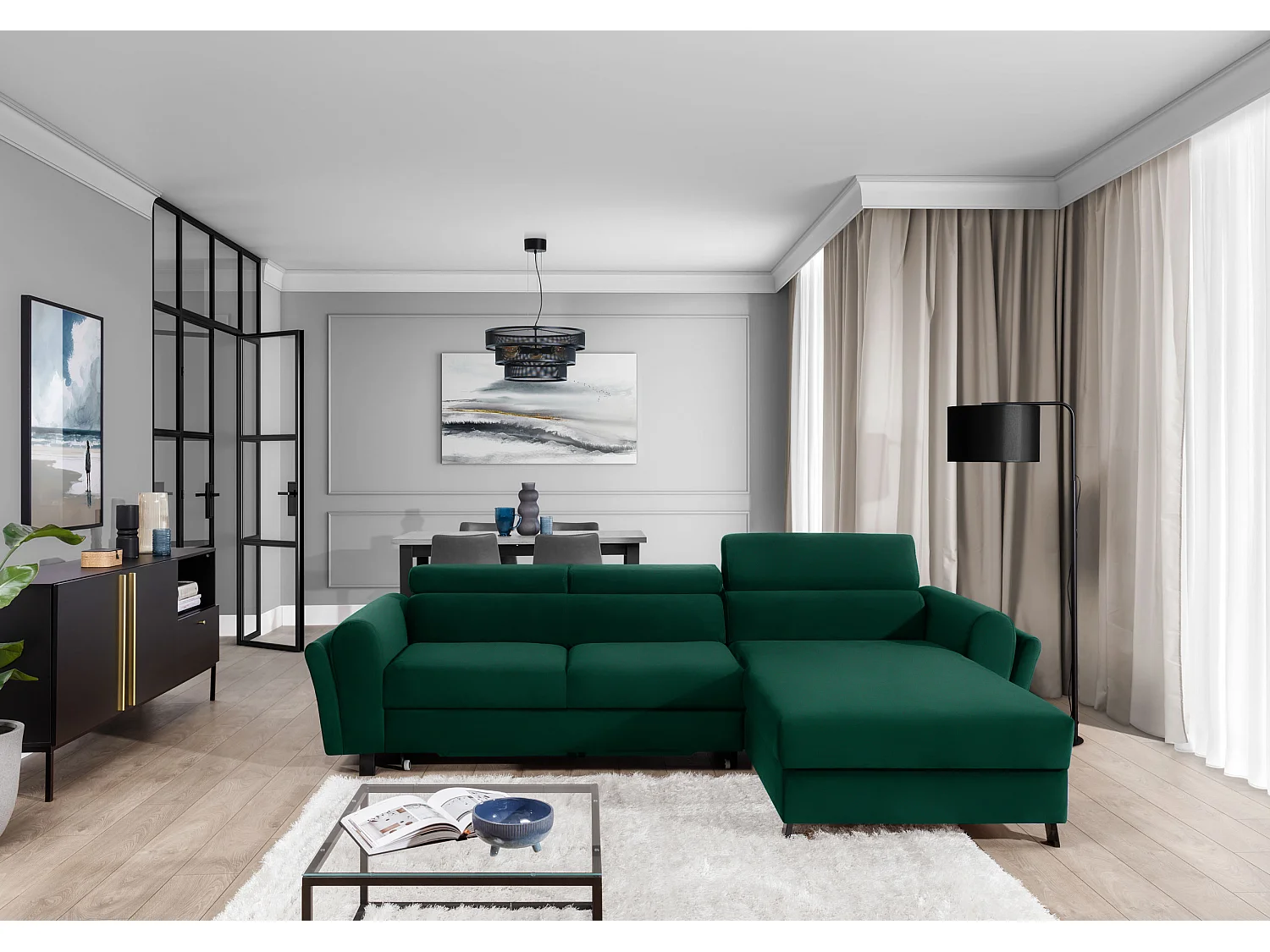 Divano d'angolo Salvia R /rivestimento in tessut/Verde