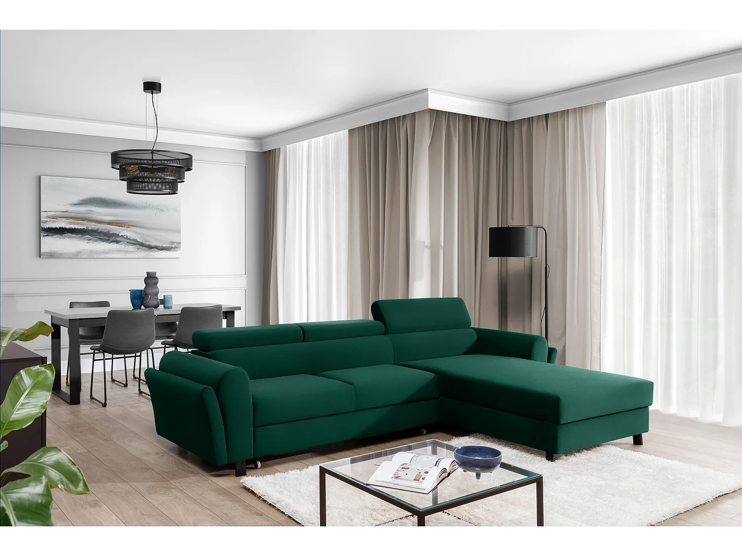 Divano d'angolo Salvia R /rivestimento in tessut/Verde