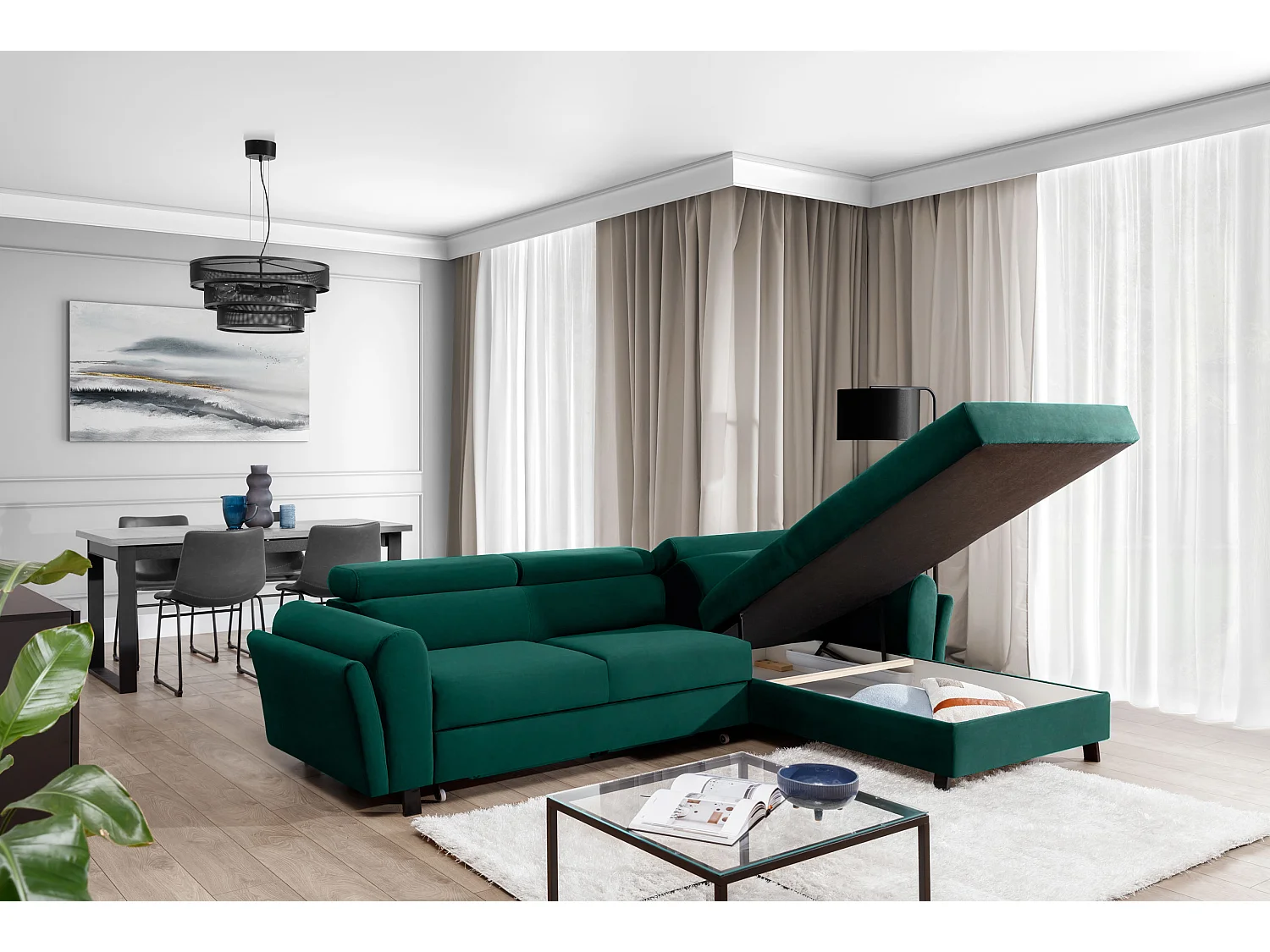 Divano d'angolo Salvia R /rivestimento in tessut/Verde