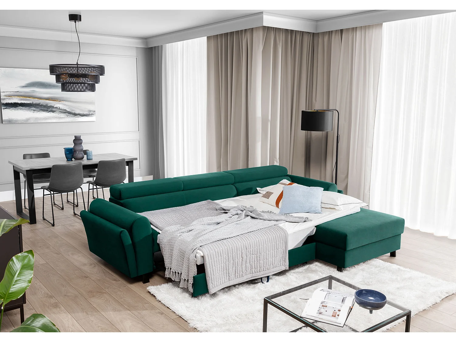 Divano d'angolo Salvia R /rivestimento in tessut/Verde