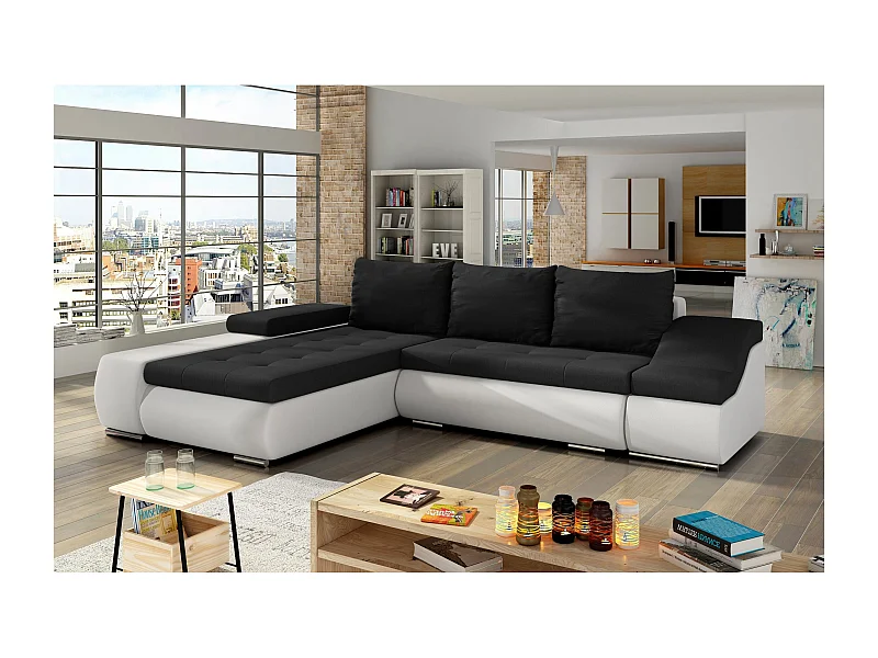 Ecksofa Swicco L/Stoffbezug/Schwarz&Weiss