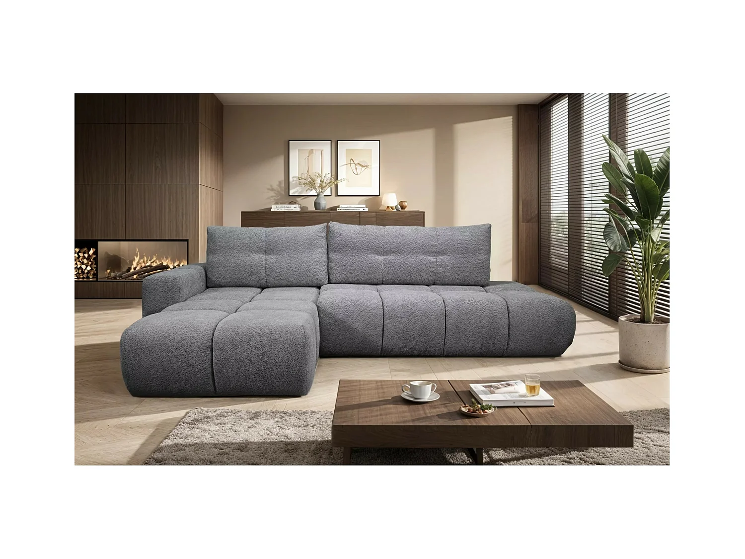 Divano d'angolo Soho Lux L/rivestimento in tessut/Grigio