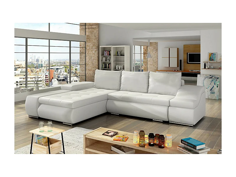 Divano d'angolo Swicco L/rivestimento in tessut/Bianco