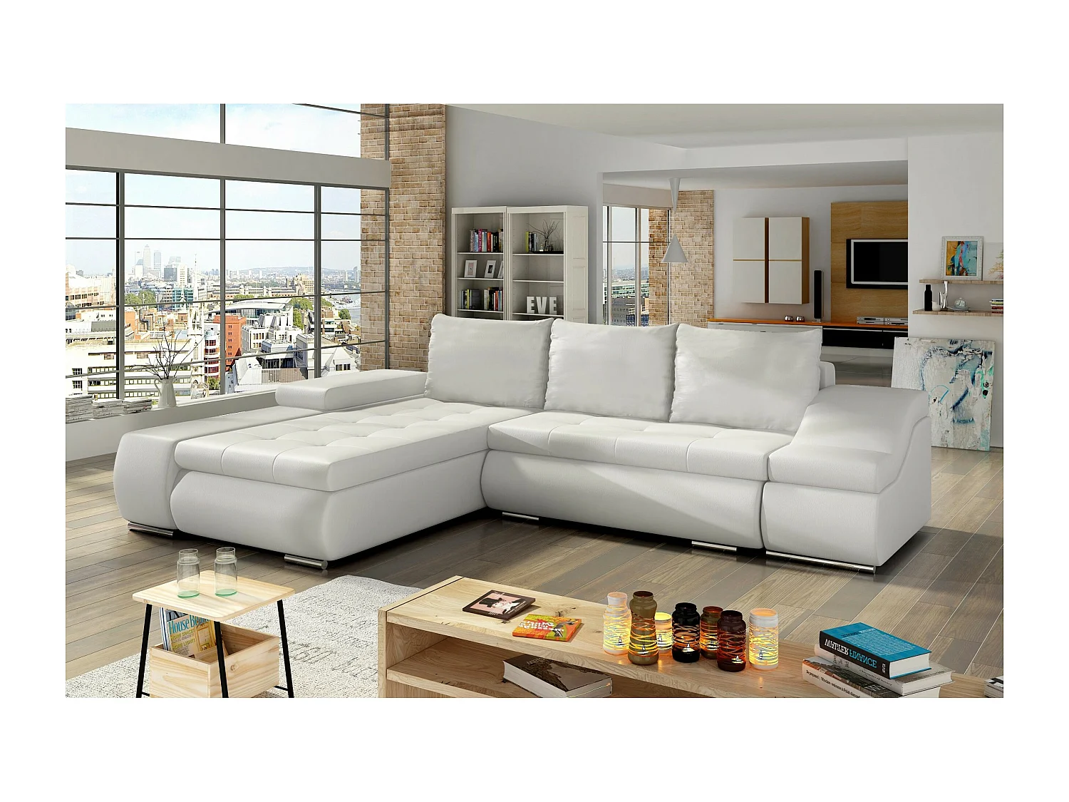 Canapé Corner Swicco L/revêtement tissu/Blanc