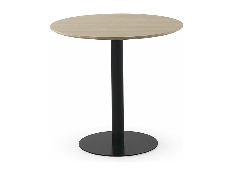 Mesa de melamina cinza 80 diam., base central de metal preto