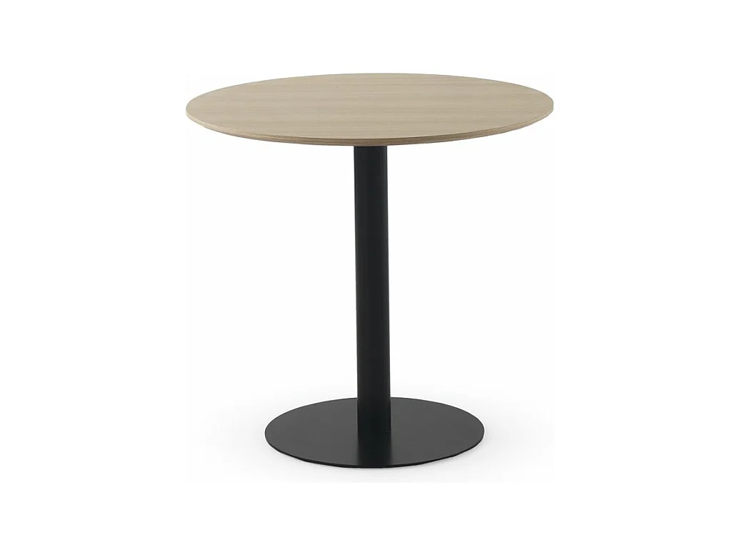 Table en mélamine frêne 80 de diamètre, pied en métal noir