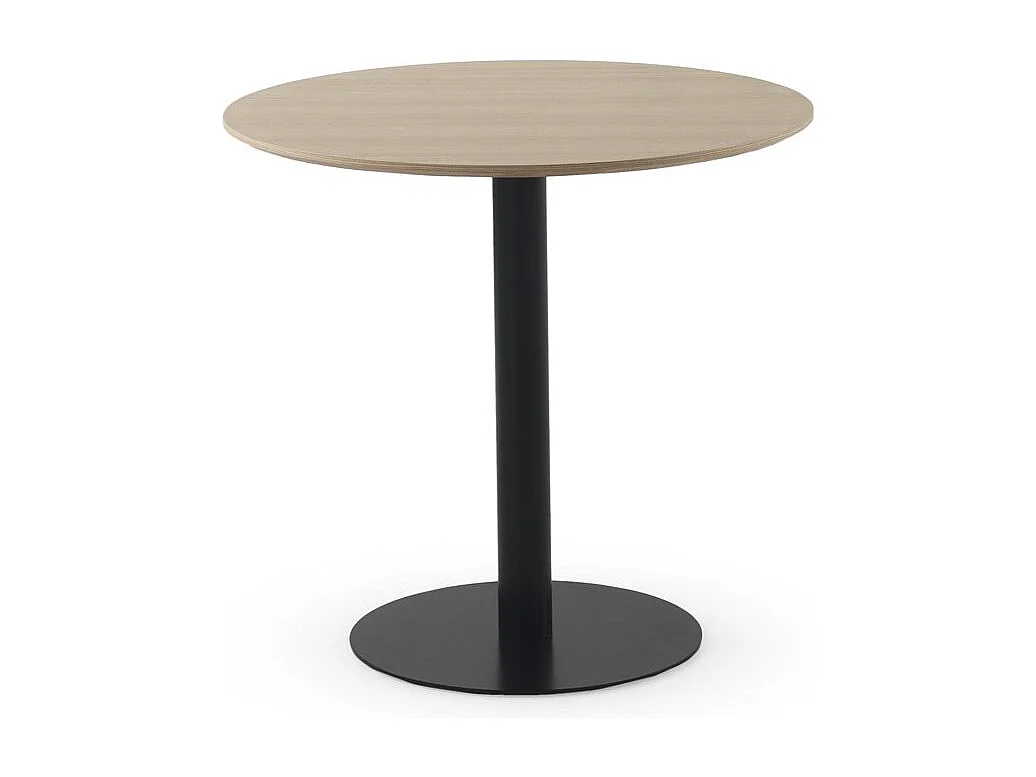 Table en mélamine frêne 80 de diamètre, pied en métal noir
