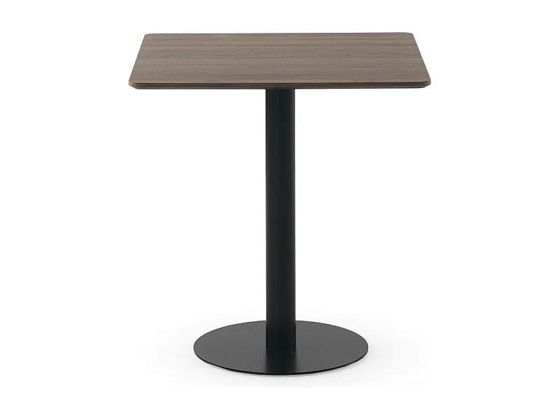 Tavolo melaminico noce 70x70, piede centrale in metallo nero