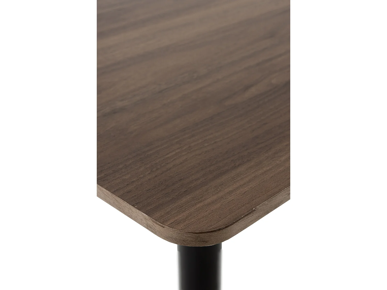 Table en mélamine noyer 70x70, pied central en métal noir