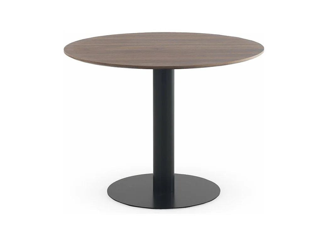 Table en mélamine noyer 100 de diamètre, pied en métal noir