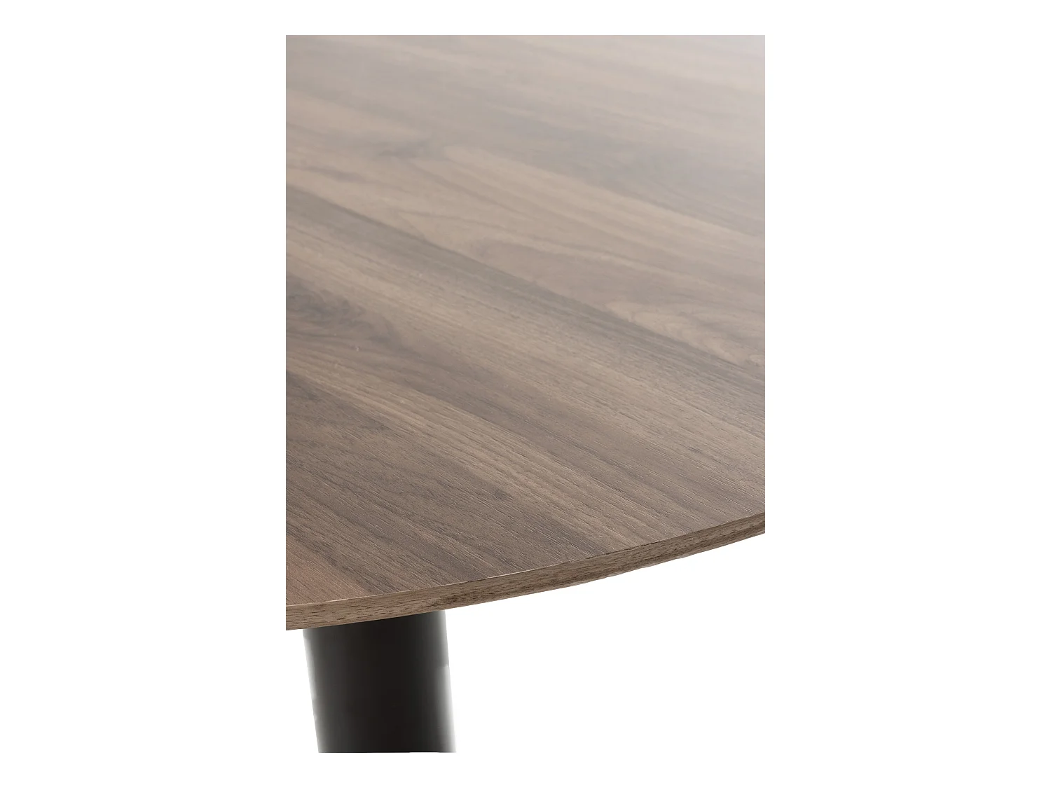 Table en mélamine noyer 100 de diamètre, pied en métal noir