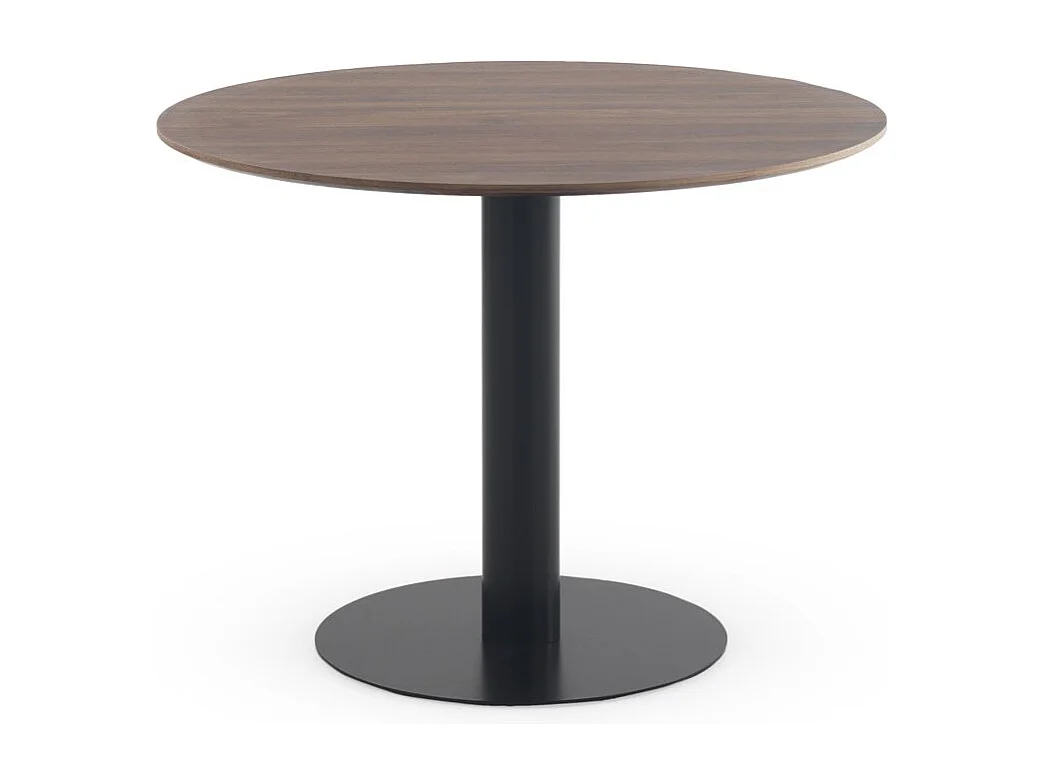Table en mélamine noyer 100 de diamètre, pied en métal noir