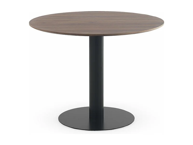 Table en mélamine noyer 100 de diamètre, pied en métal noir