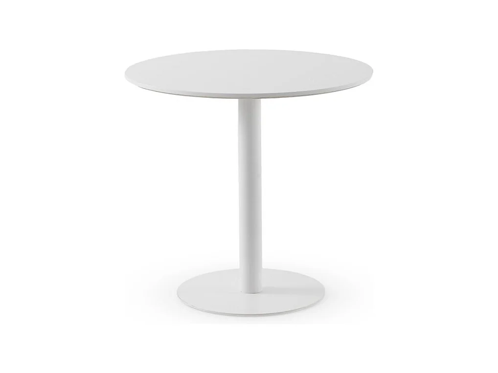 Tisch Melamin weiß 80 Durchmesser, Mittelfuß Metall weiß