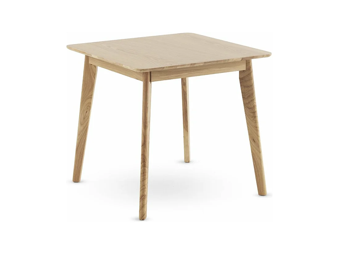 Table carrée 80x80 pieds en hévéa et plateau plaqué en chêne
