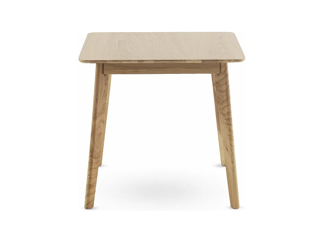 Table carrée 80x80 pieds en hévéa et plateau plaqué en chêne