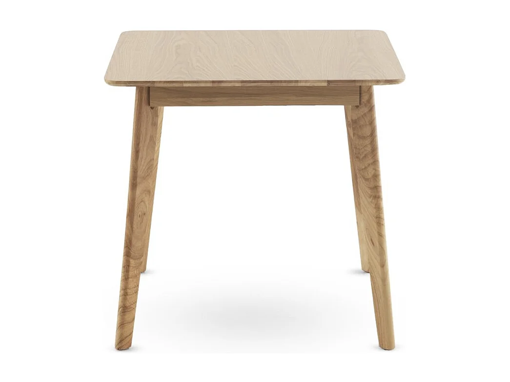 Vierkante tafel 80x80 met rubberhouten poten en eikenfineer blad