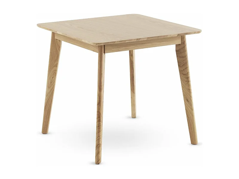 Table carrée 80x80 pieds en hévéa et plateau plaqué en chêne