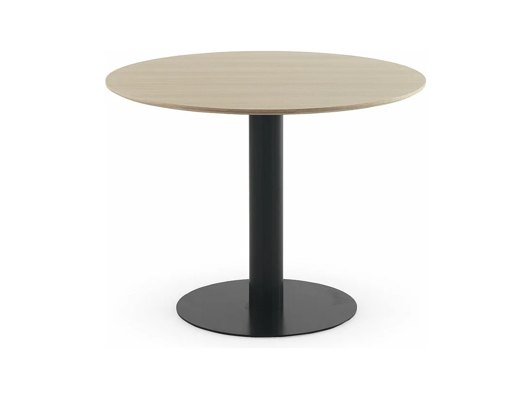 Table en mélamine frêne 100 diamètre, pied en métal noir