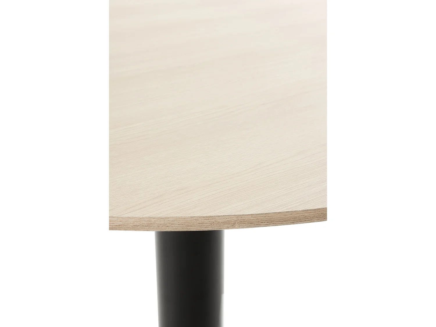 Tisch aus Melamin, Esche, Durchmesser 100, Metallfuß in Schwarz