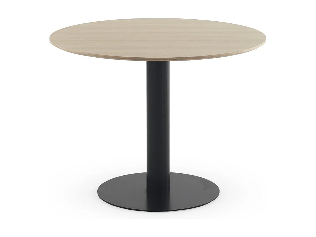 Tavolo in melamina color frassino, diametro 100, base centrale in metallo nero