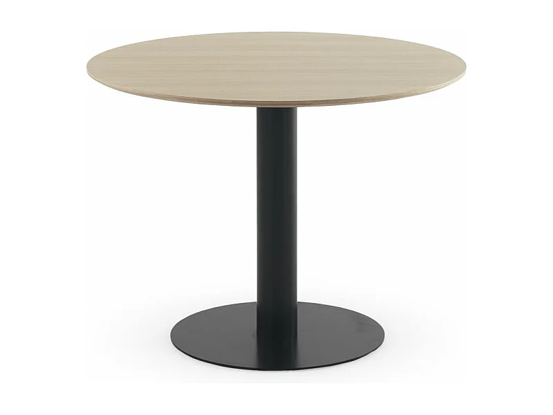 Table en mélamine frêne 100 diamètre, pied en métal noir
