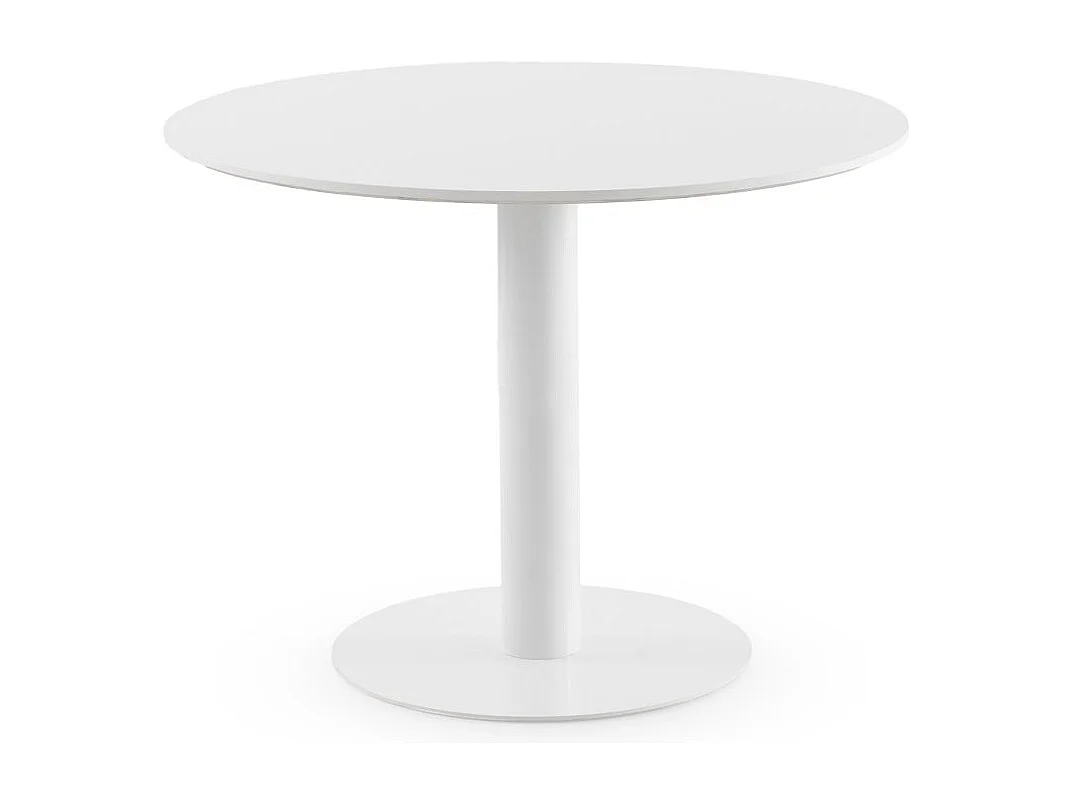Tisch aus Melamin, Weiß, Durchmesser 100, Metallfuß in Weiß