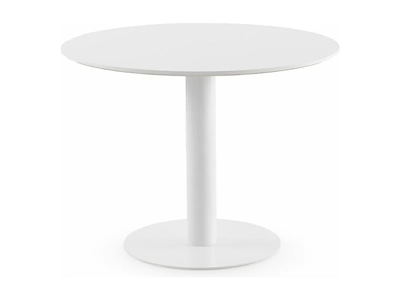 Mesa de melamina em melamina branca 100 diâmetro, base central em metal branco