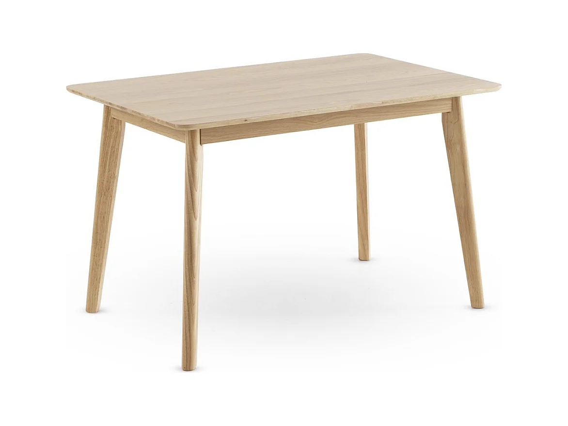Table 120x80 pieds en hévéa et plateau plaqué en chêne